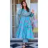 Maslin Digital Printed Festival Wear Readymade Salwar Kameez In Sky Blue - 143648263