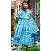 Sky Blue Maslin Digital Printed Festival Wear Readymade Salwar Kameez - 143648265