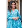 Sky Blue Maslin Digital Printed Festival Wear Readymade Salwar Kameez - 143648265