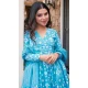 Sky Blue Maslin Digital Printed Festival Wear Readymade Salwar Kameez - 143648265