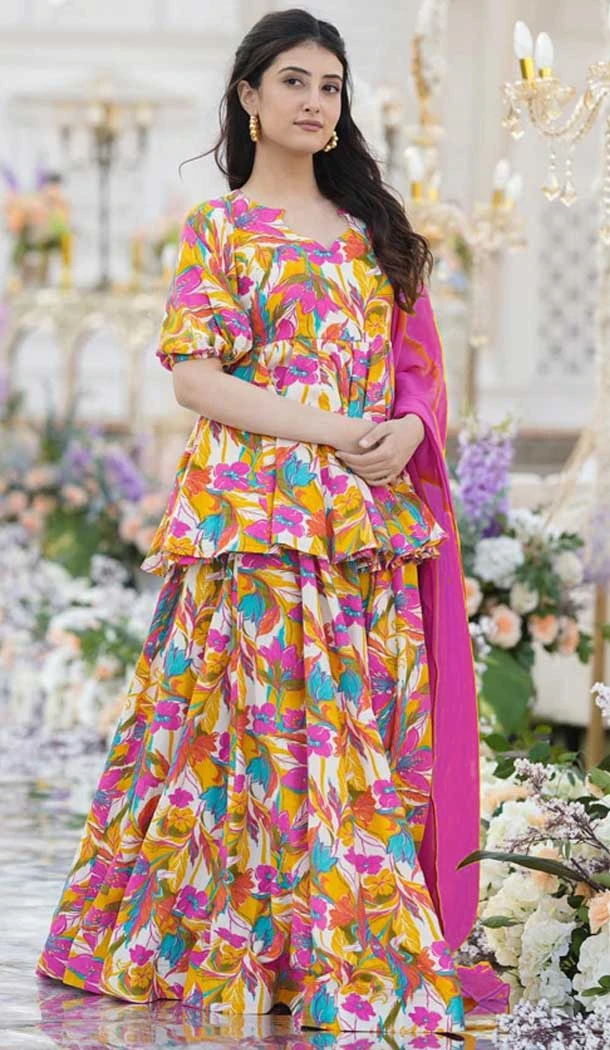 Multi Color Cotton Digital Printed Designer Readymade Palazzo Salwar Suit - 143688283