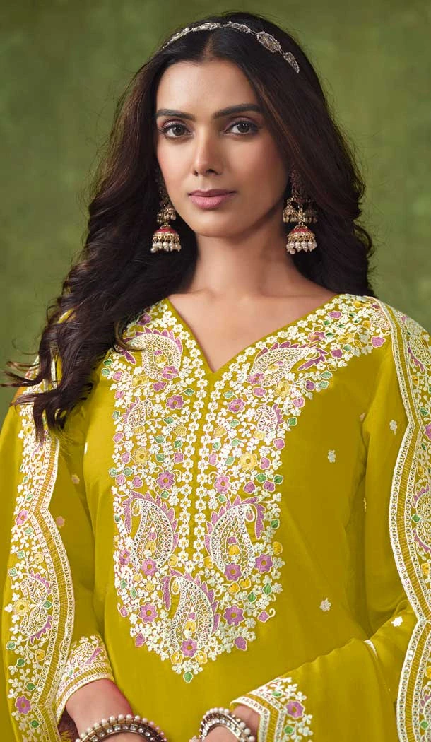 Yellow Chanderi Embroidered Designer Wear Patiala Salwar Suit - 143898415