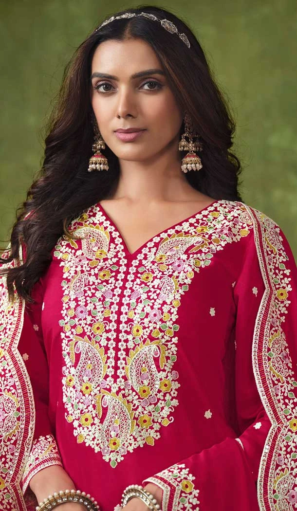 Pink Chanderi Embroidered Designer Wear Patiala Salwar Suit - 143898418