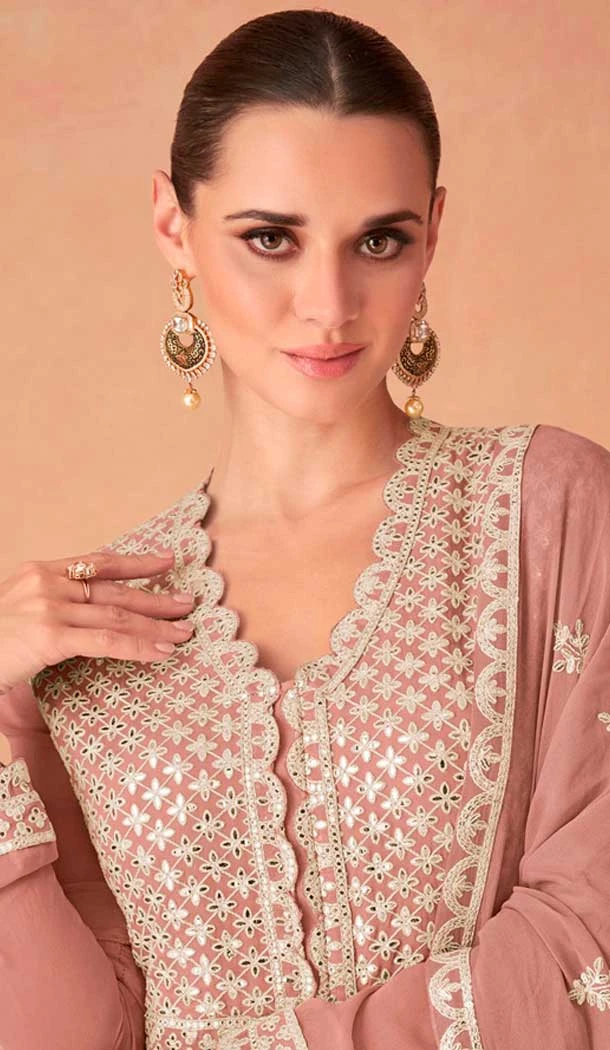 Peach Georgette Embroidered Anarkali Style Designer Salwar Suit - 143908421