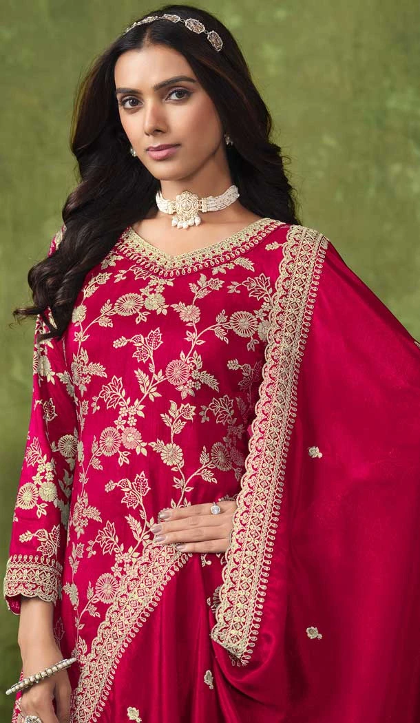 Pink Dola Silk Embroidered Party Wear Palazzo Salwar Suit - 144218616