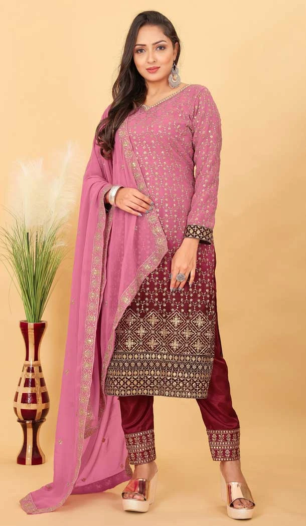 Pink Faux Georgette Embroidered Party Wear Salwar Suit - 144688921
