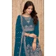Blue Chinon Embroidered Designer Palazzo Salwar Kameez - 145079179
