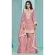 Pink Roman Silk Embroidered Party Wear Sharara Suit - 145159217