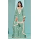 Green Roman Silk Embroidered Party Wear Sharara Suit - 145159219