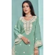 Green Roman Silk Embroidered Party Wear Sharara Suit - 145159219
