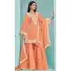 Orange Roman Silk Embroidered Party Wear Plus Size Sharara Suit - 145159220