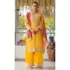 Yellow Chinon Embroidery Work Party Wear Plus Size Palazzo Salwar Suit - 145439382