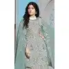 Plus Size Faux Georgette Embroidered Pakistani Salwar Kameez In Grey - 145519433