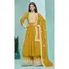 Mustard Georgette Embroidered Party Wear Plus Size Palazzo Salwar Kameez - 145549448