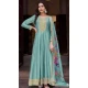 Vichitra Silk Embroidery Work Anarkali Style Salwar Suit In Sky Blue - 145579461