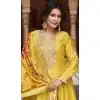 Vichitra Silk Embroidery Work Anarkali Style Plus Size Salwar Suit In Yellow - 145579462