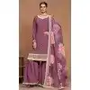 Burgundy Roman Silk Embroidered Party Wear Plus Size Palazzo Suit - 145599469