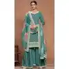 Teal Blue Roman Silk Embroidered Party Wear Plus Size Palazzo Suit - 145599470