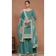 Teal Blue Roman Silk Embroidered Party Wear Palazzo Suit - 145599470