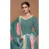 Teal Blue Roman Silk Embroidered Party Wear Plus Size Palazzo Suit - 145599470