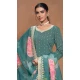 Teal Blue Roman Silk Embroidered Party Wear Palazzo Suit - 145599470