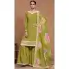 Green Roman Silk Embroidered Party Wear Plus Size Palazzo Suit - 145599471