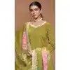 Green Roman Silk Embroidered Party Wear Plus Size Palazzo Suit - 145599471