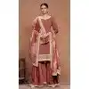 Brown Roman Silk Embroidered Party Wear Plus Size Palazzo Suit - 145599472