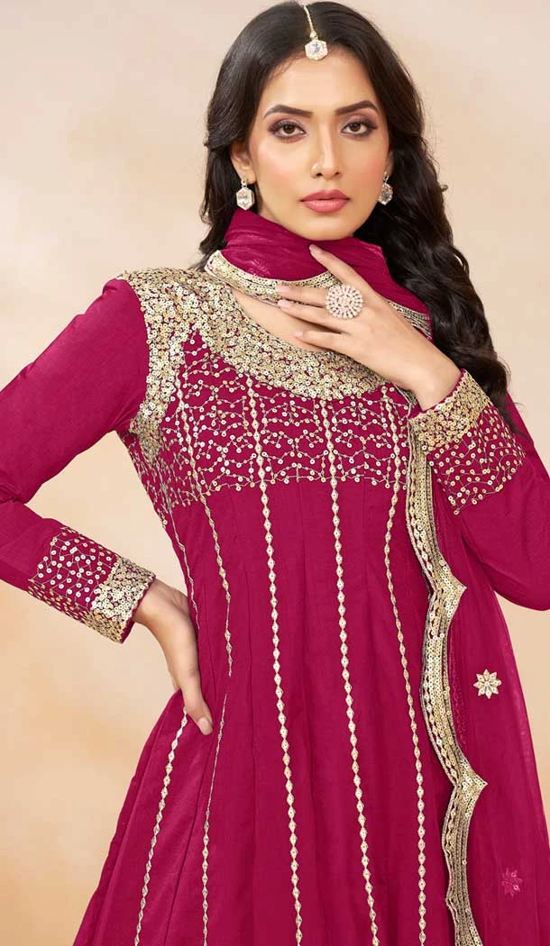 Art Silk Sequins Embroidered Party Wear Dhoti Style Salwar Suit In Pink - 146511031