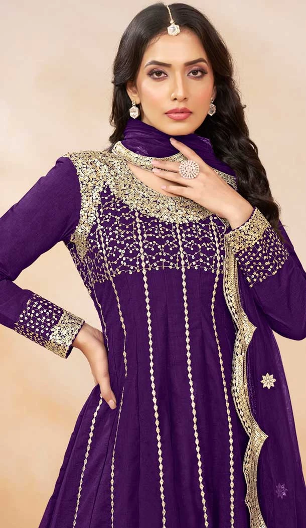 Art Silk Sequins Embroidered Party Wear Dhoti Style Salwar Suit In Violet - 146511032