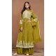 Green Faux Georgette Embroidered Designer Sharara Suit - 146661111