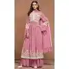 Pink Faux Georgette Embroidered Designer Plus Size Sharara Suit - 146661114