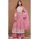 Pink Faux Georgette Embroidered Designer Sharara Suit - 146661114