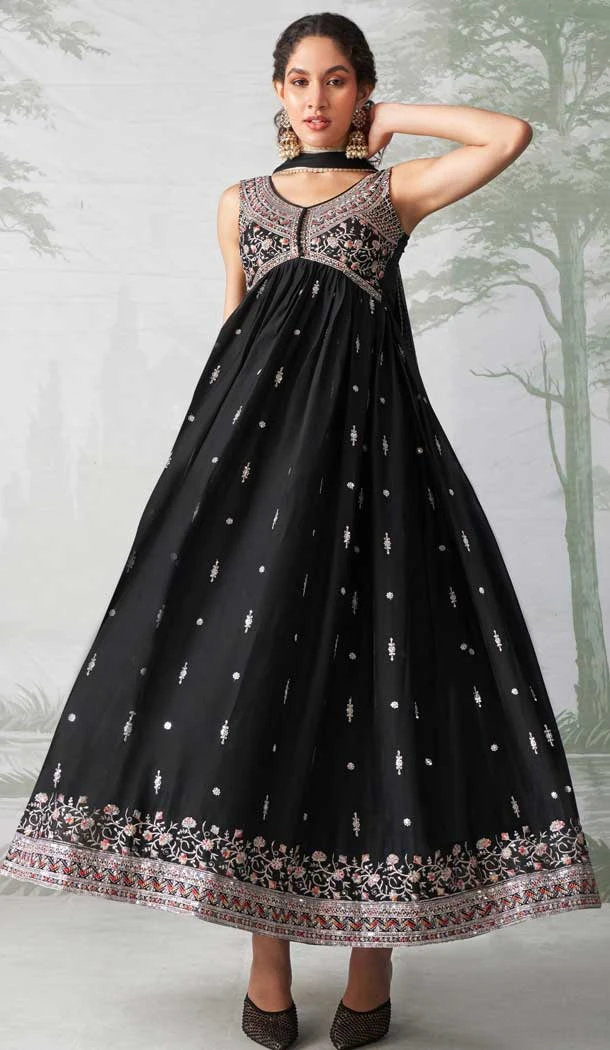 Georgette Sequence Embroidered Designer Salwar Suit In Black - 146691130