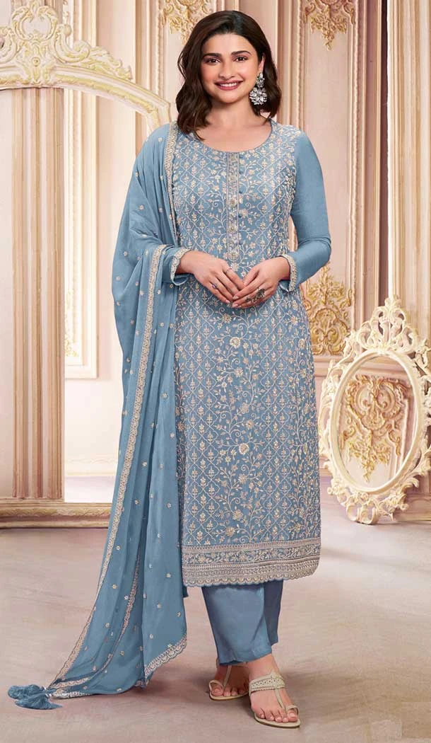 Blue Georgette Embroidered Prachi Desai Salwar Suit - 146711136
