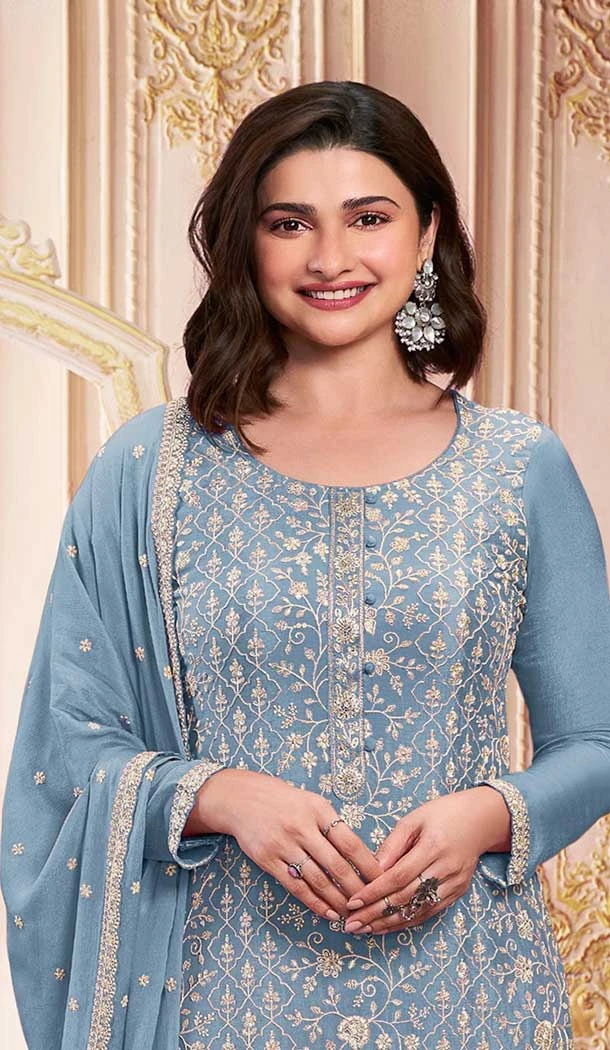 Blue Georgette Embroidered Prachi Desai Salwar Suit - 146711136