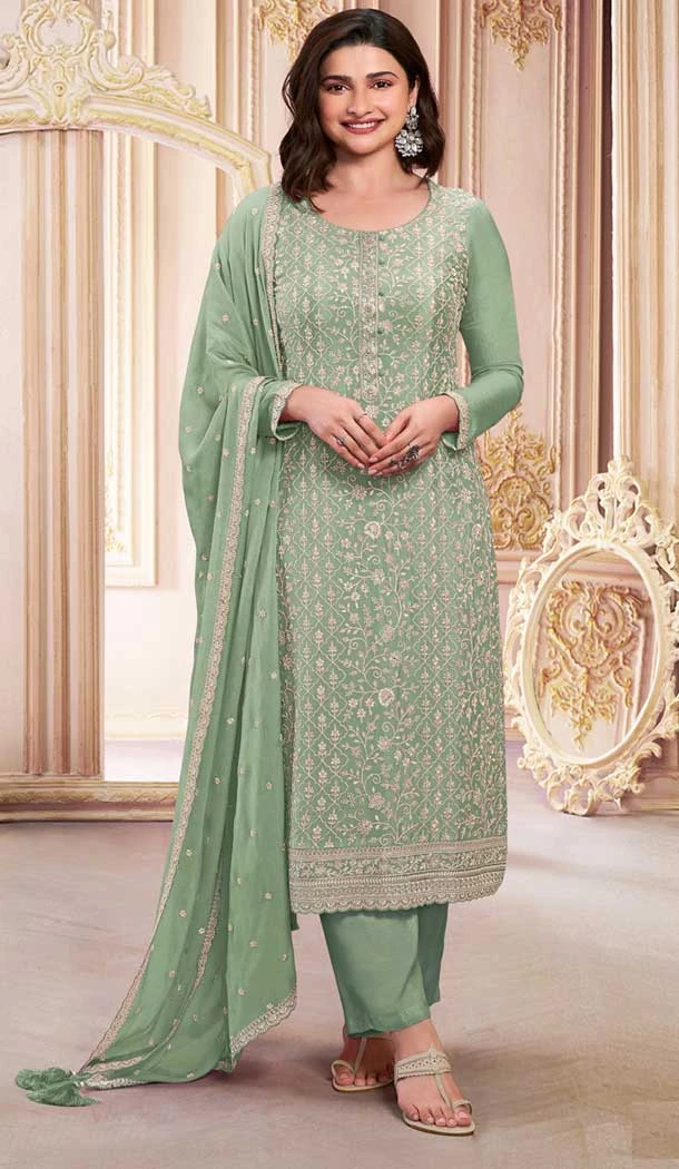 Green Georgette Embroidered Prachi Desai Salwar Suit - 146711137