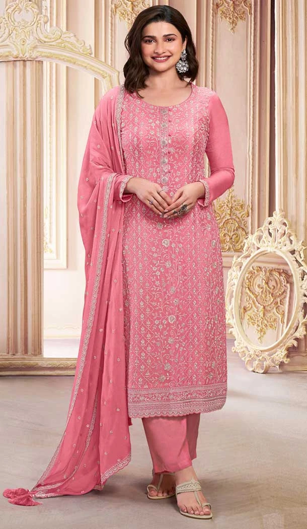 Pink Georgette Embroidered Prachi Desai Salwar Suit - 146711138