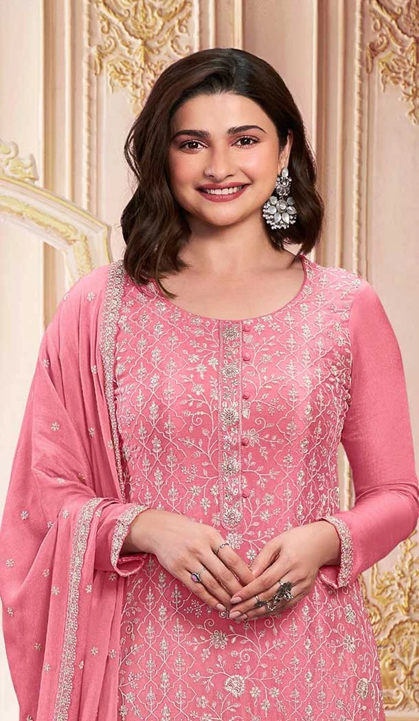 Pink Georgette Embroidered Prachi Desai Salwar Suit - 146711138