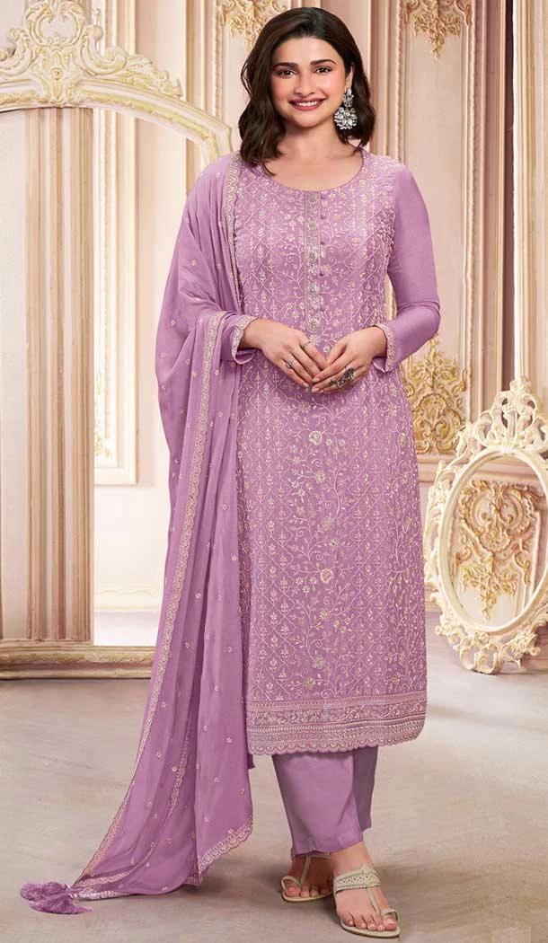 Purple Georgette Embroidered Prachi Desai Salwar Suit - 146711140