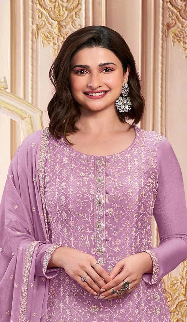 Purple Georgette Embroidered Prachi Desai Salwar Suit - 146711140
