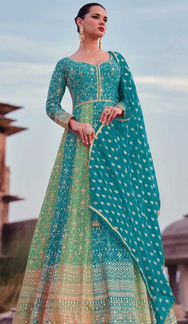 Sky Blue Color Georgette Embroidery Work Anarkali Style Salwar Suit - 146801192