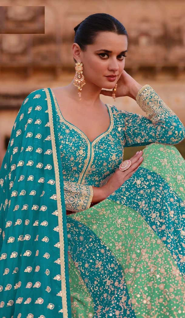 Sky Blue Color Georgette Embroidery Work Anarkali Style Salwar Suit - 146801192
