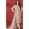 Organza Embroidered Pakistani Plus Size Salwar Kameez In Beige - 146811198