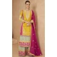 Yellow Chinon Embroidered Designer Palazzo Salwar Kameez - 146821199