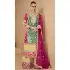 Green Chinon Embroidered Designer Plus Size Palazzo Salwar Kameez - 146821201