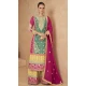 Green Chinon Embroidered Designer Palazzo Salwar Kameez - 146821201