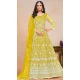 Lime Yellow Net Embroidered Anarkali Style Salwar Suit - 146901232