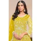 Lime Yellow Net Embroidered Anarkali Style Salwar Suit - 146901232