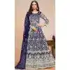 Blue Net Embroidered Anarkali Style Plus Size Salwar Suit - 146901234
